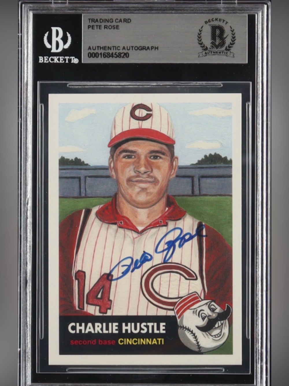 -Authenticated Pete Rose Autographed Cincinnati Red Baseball Card - Beckett Slab